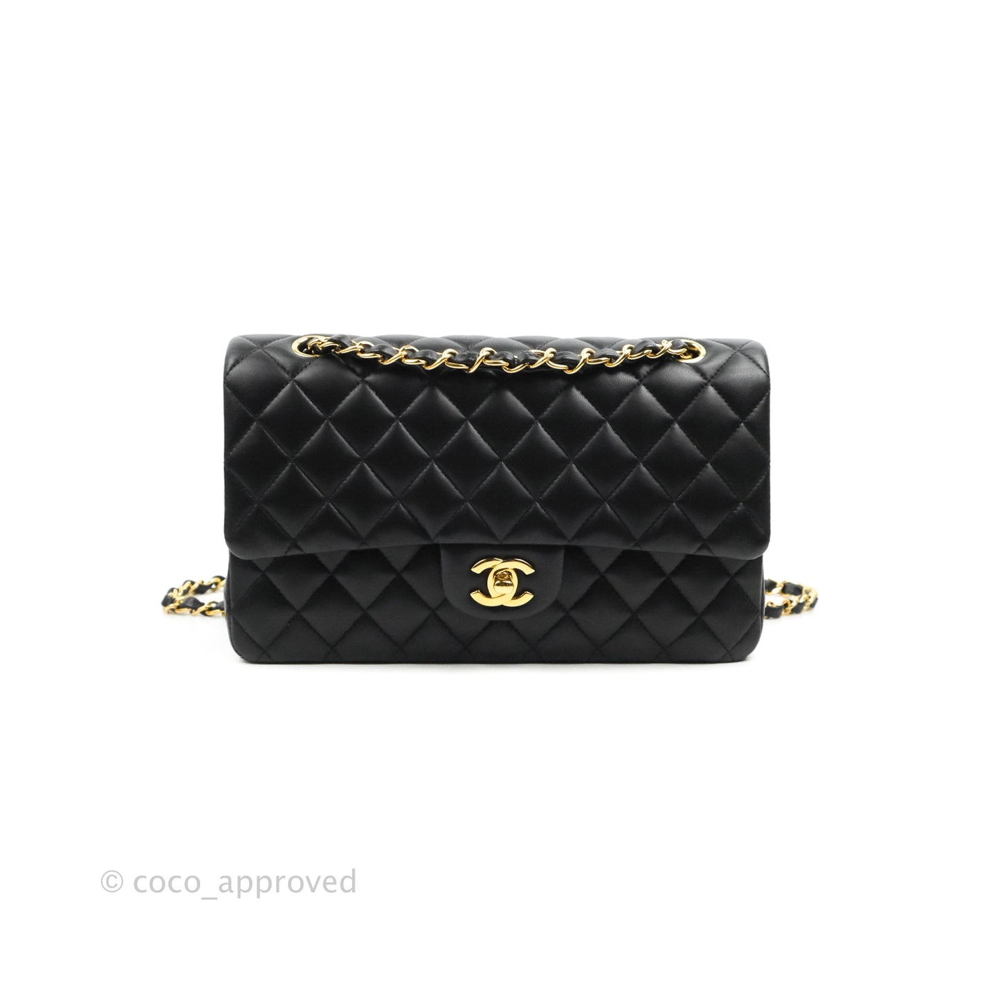 Chanel Classic M/L Medium Double Flap Black Lambskin Gold Hardware