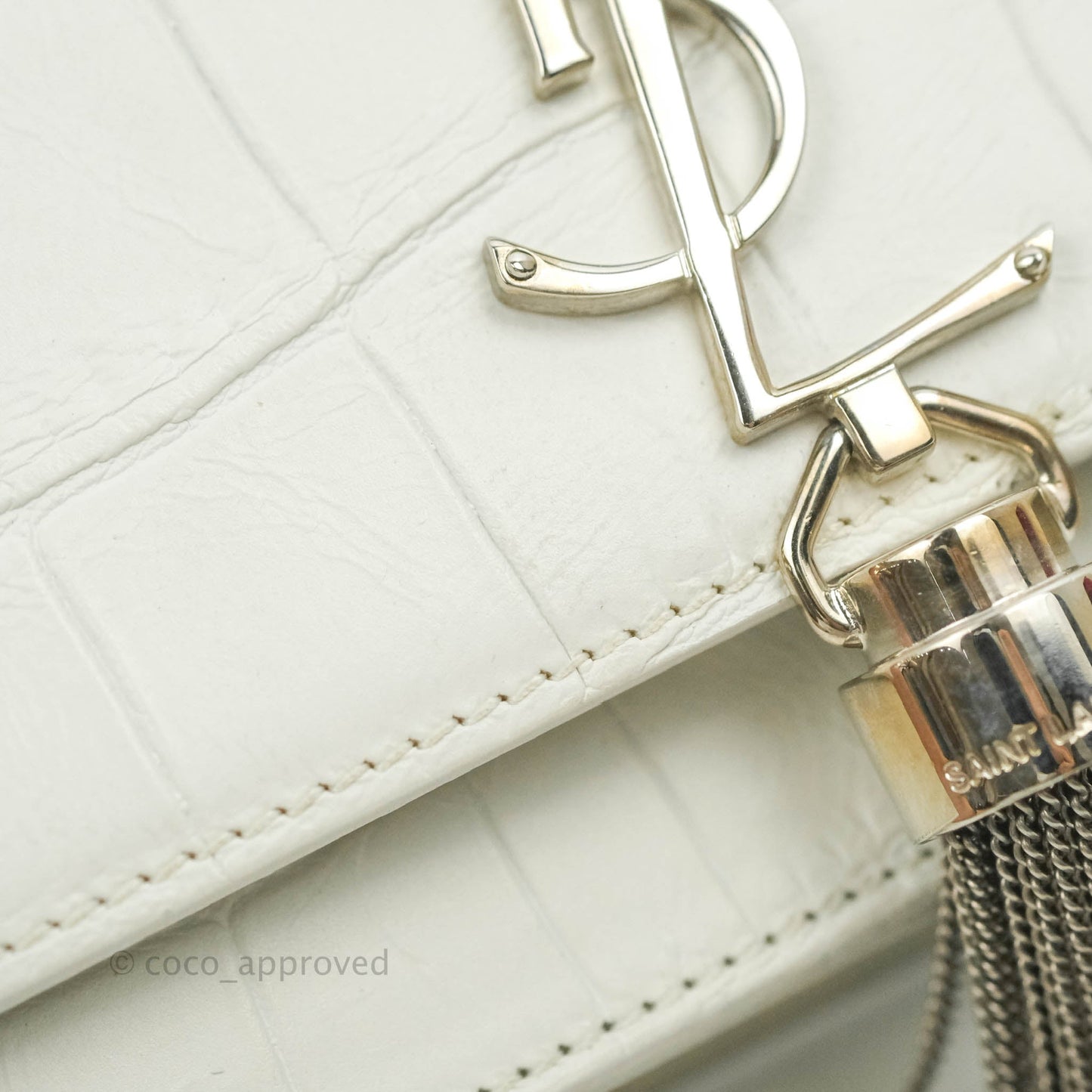 Saint Laurent Kate Tassel WOC White Silver Hardware