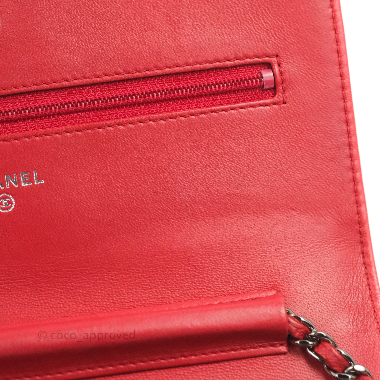 Chanel Boy Wallet on Chain WOC Red Lambskin Dark Silver Hardware