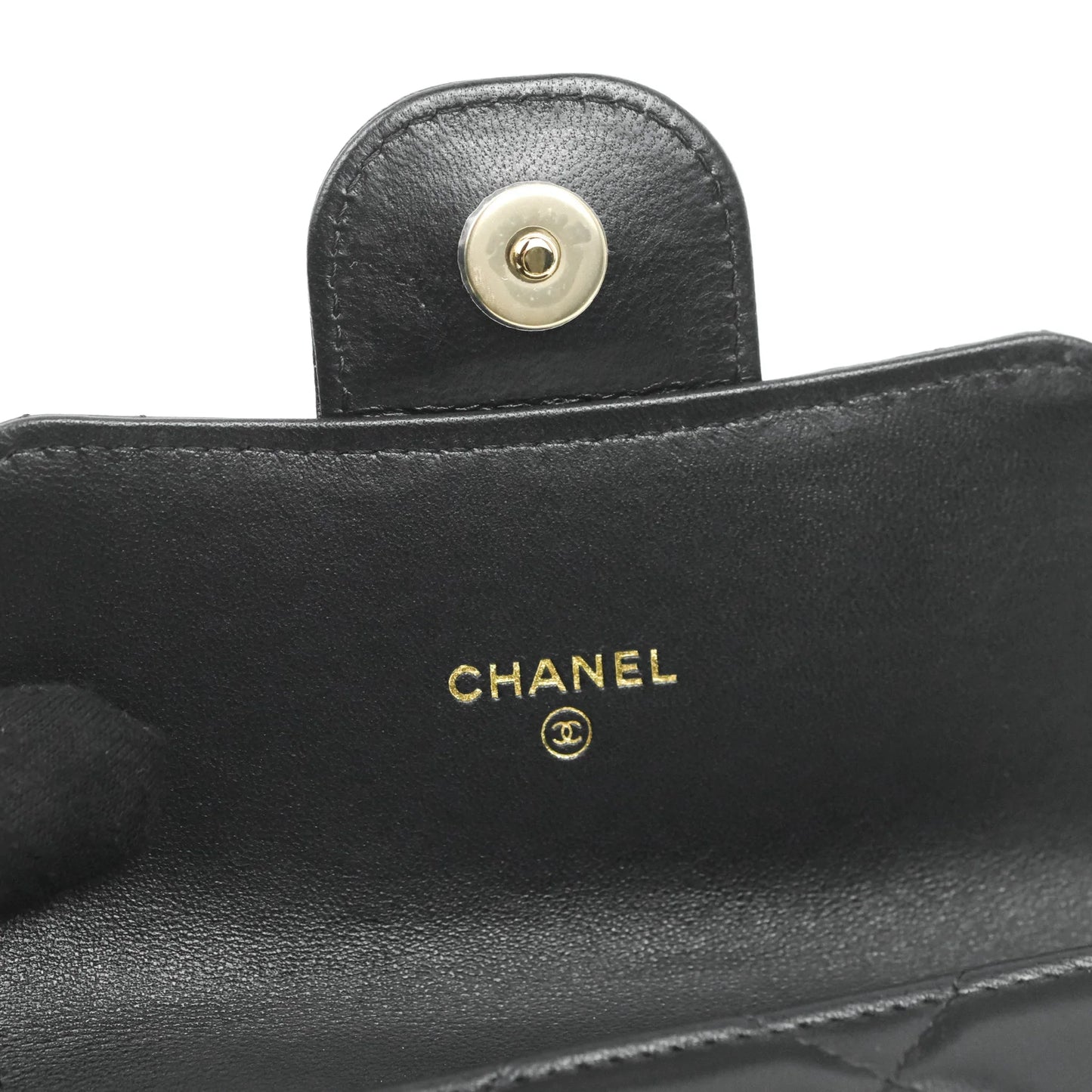 Chanel Resin Bi-Color Chain Mini Card Holder Belt Bag Black Lambskin Gold Hardware