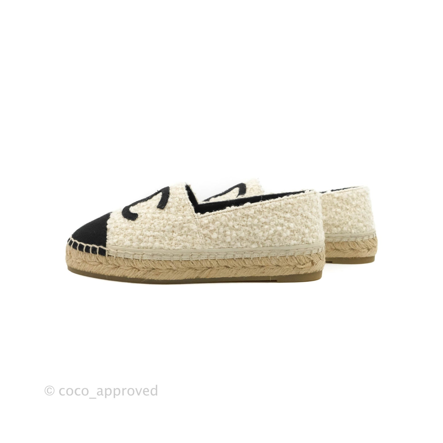 Chanel CC Espadrilles Tweed Black White Size 36