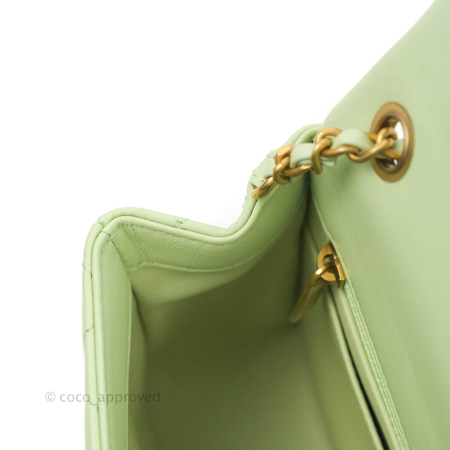 Chanel Mini Square Pearl Crush Quilted Avocado Green Lambskin Aged Gold Hardware