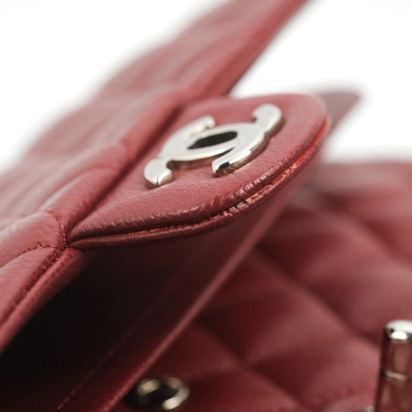 Chanel Classic M/L Medium Flap Quilted Dark Red Caviar Silver Hardware