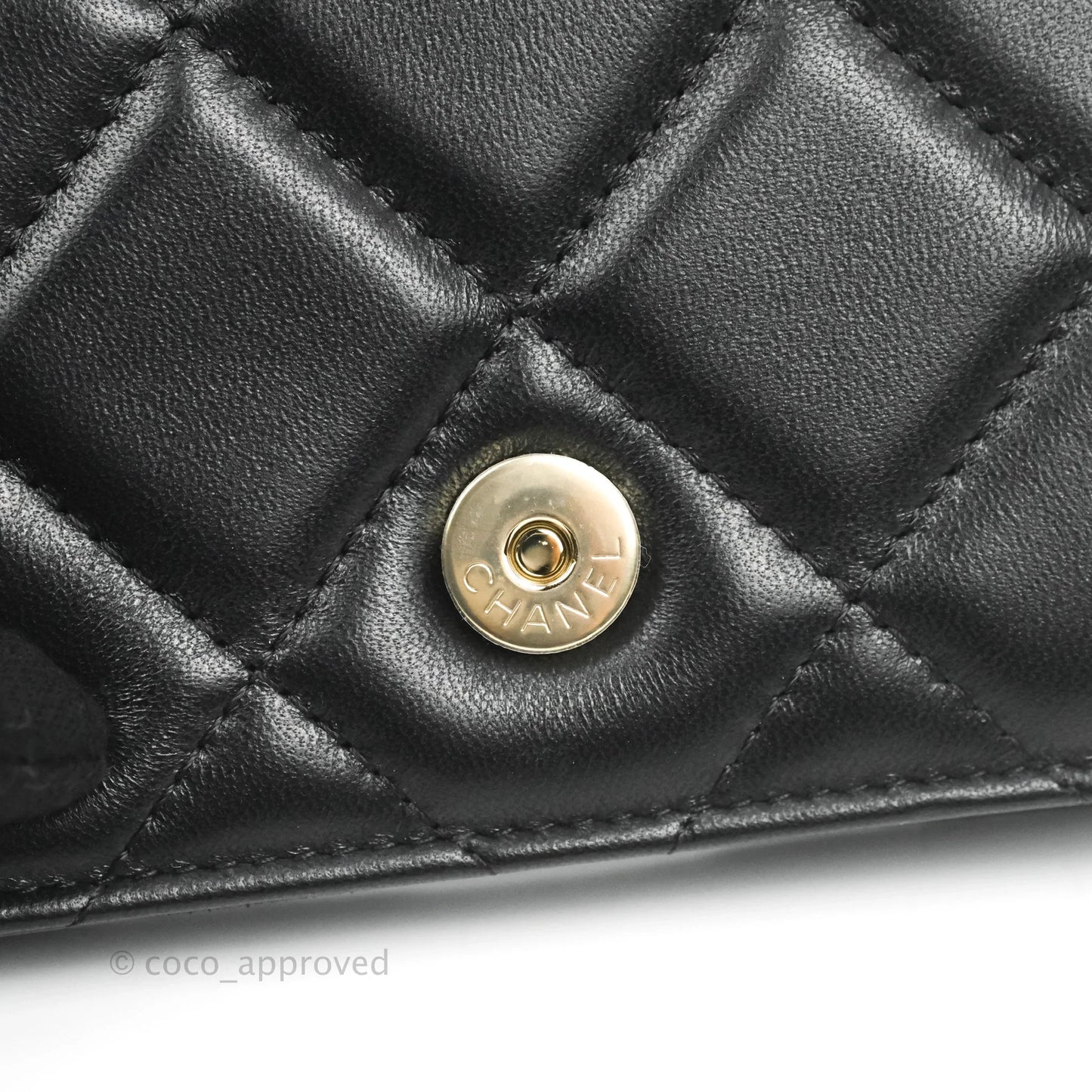 Chanel Resin Bi-Color Chain Mini Card Holder Belt Bag Black Lambskin Gold Hardware