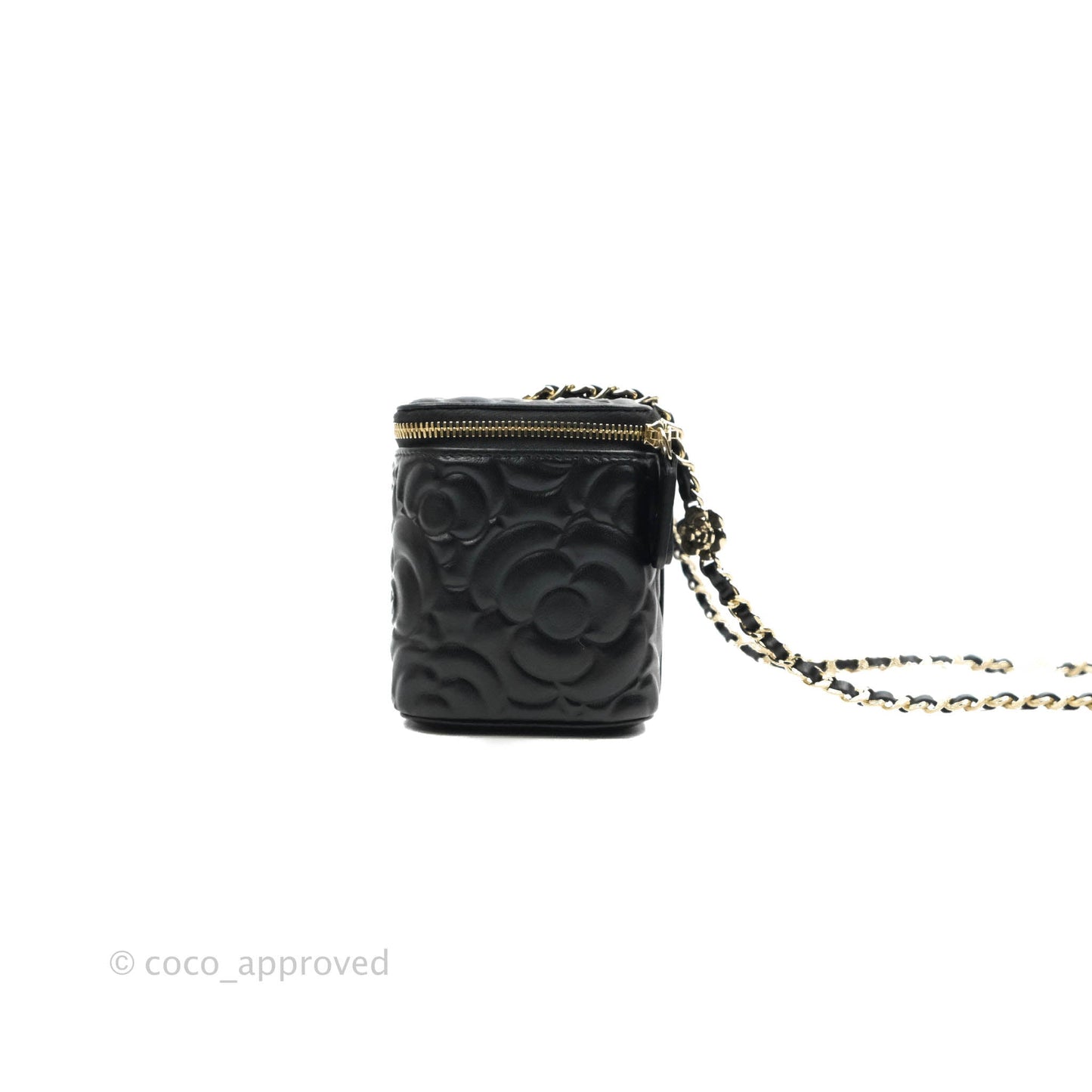 Chanel Vanity Rectangular Camellia Embossed Black Lambskin Gold Hardware