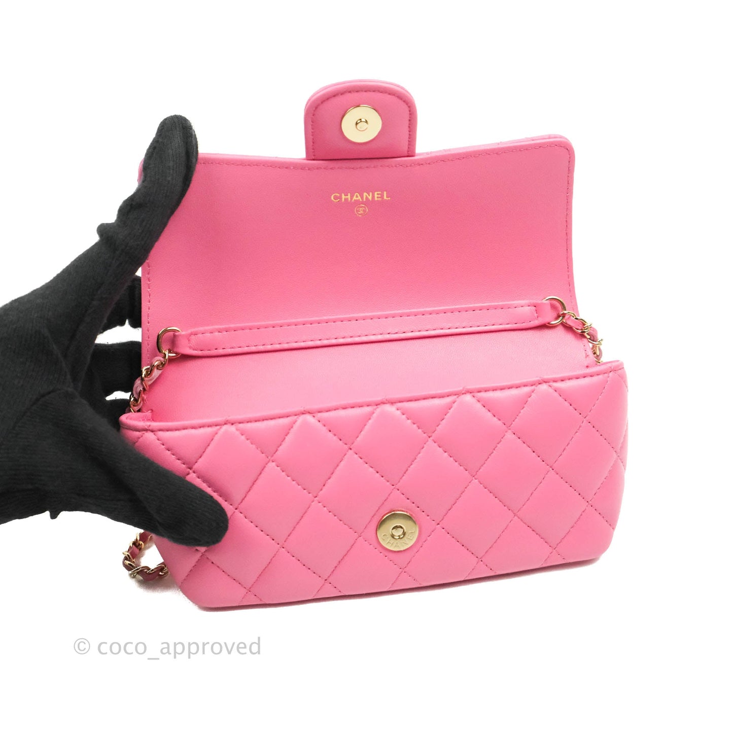 Chanel Quilted Case With Chain Pink Lambskin Gold Hardware