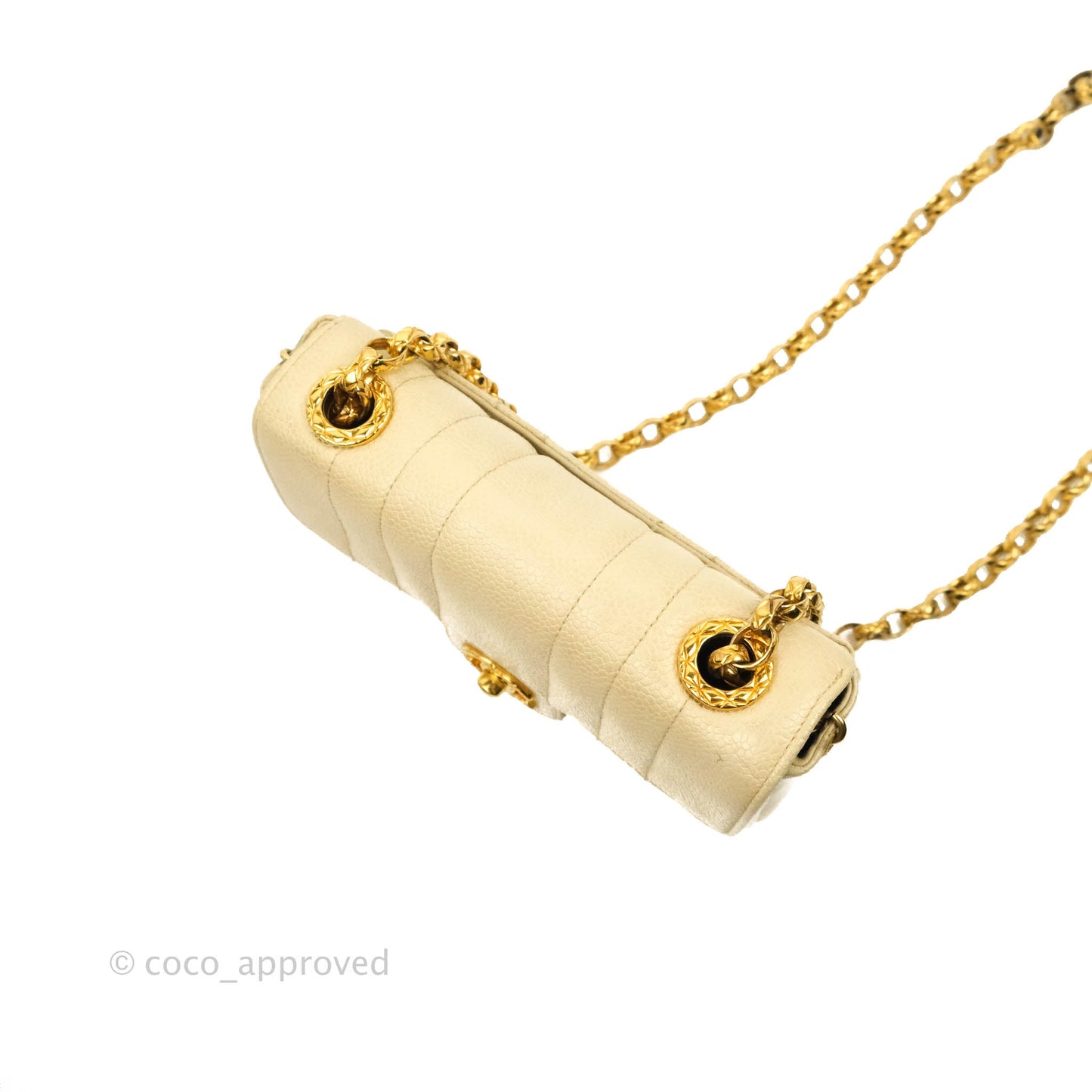 Chanel Vintage Vertical Mini Square Beige Caviar Gold Hardware