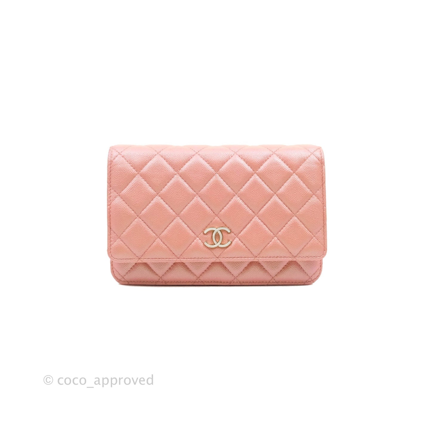 Chanel Quilted Wallet on Chain WOC Iridescent Pink Caviar Gold Hardware 19S