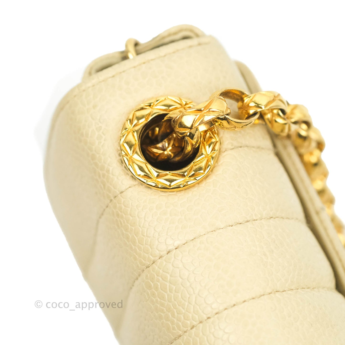 Chanel Vintage Vertical Mini Square Beige Caviar Gold Hardware