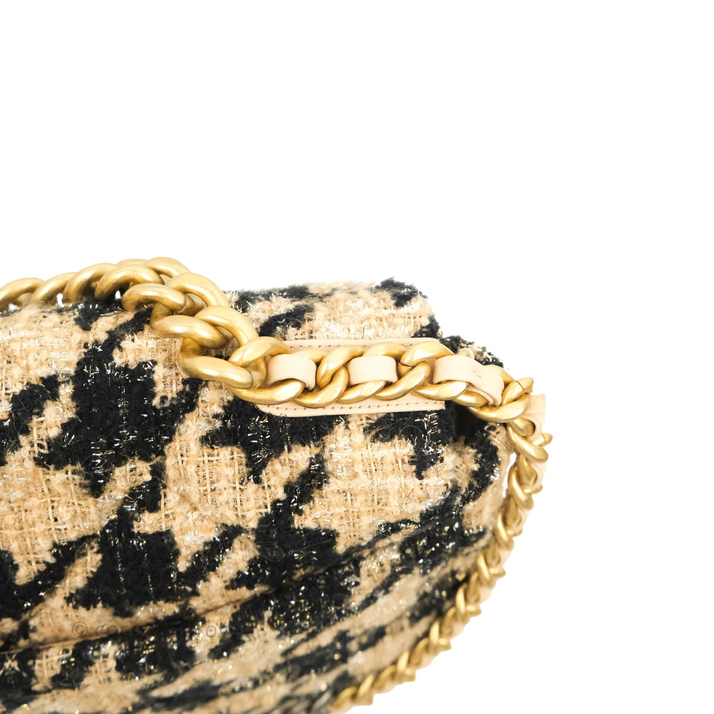 Chanel 19 Medium Tweed Houndstooth Black Beige Mixed Hardware