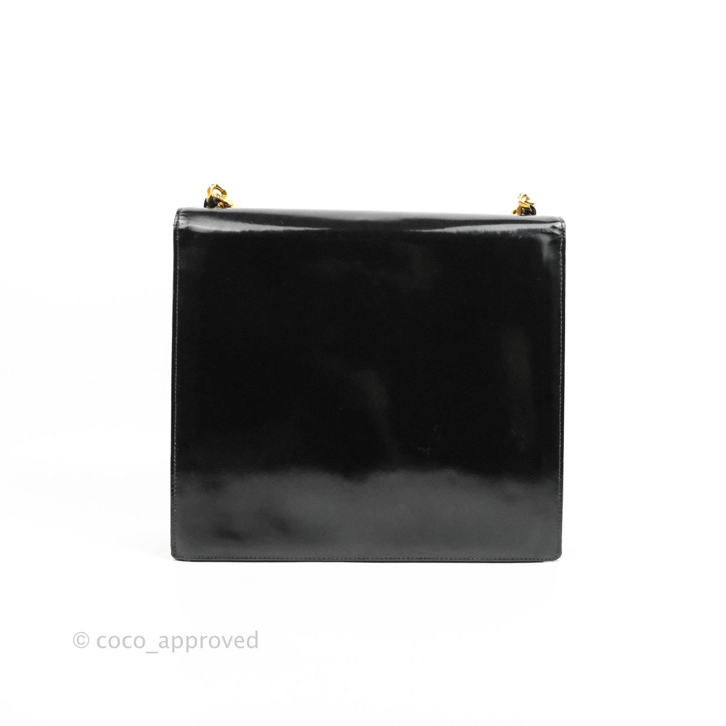 Chanel Vintage Chain Tote Bag Black Patent Gold Hardware