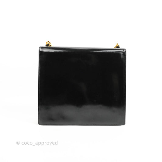 Chanel Vintage Chain Tote Bag Black Patent Gold Hardware