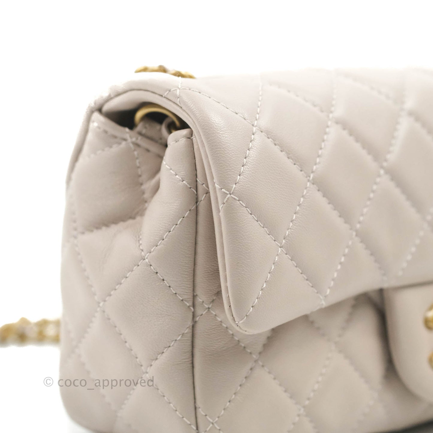 Chanel Mini Rectangular Pearl Crush Quilted Lilac Lambskin Aged Gold Hardware