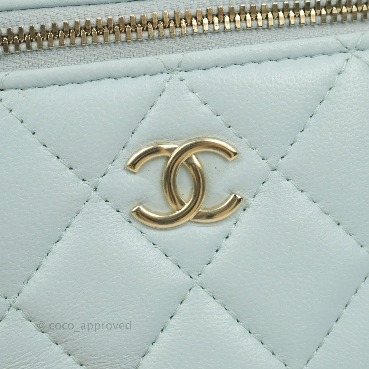 Chanel Mini Top Handle Vanity With Chain Light Blue Lambskin Gold Hardware