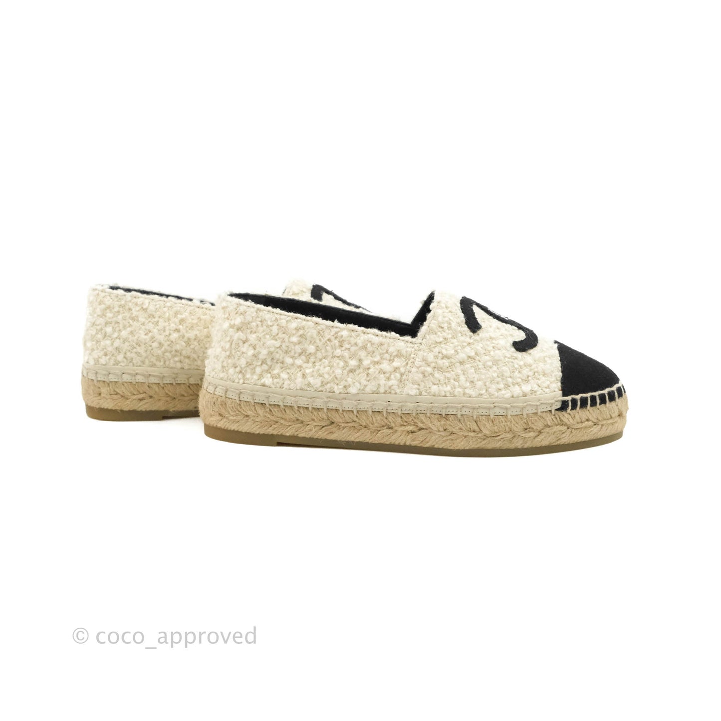 Chanel CC Espadrilles Tweed Black White Size 36