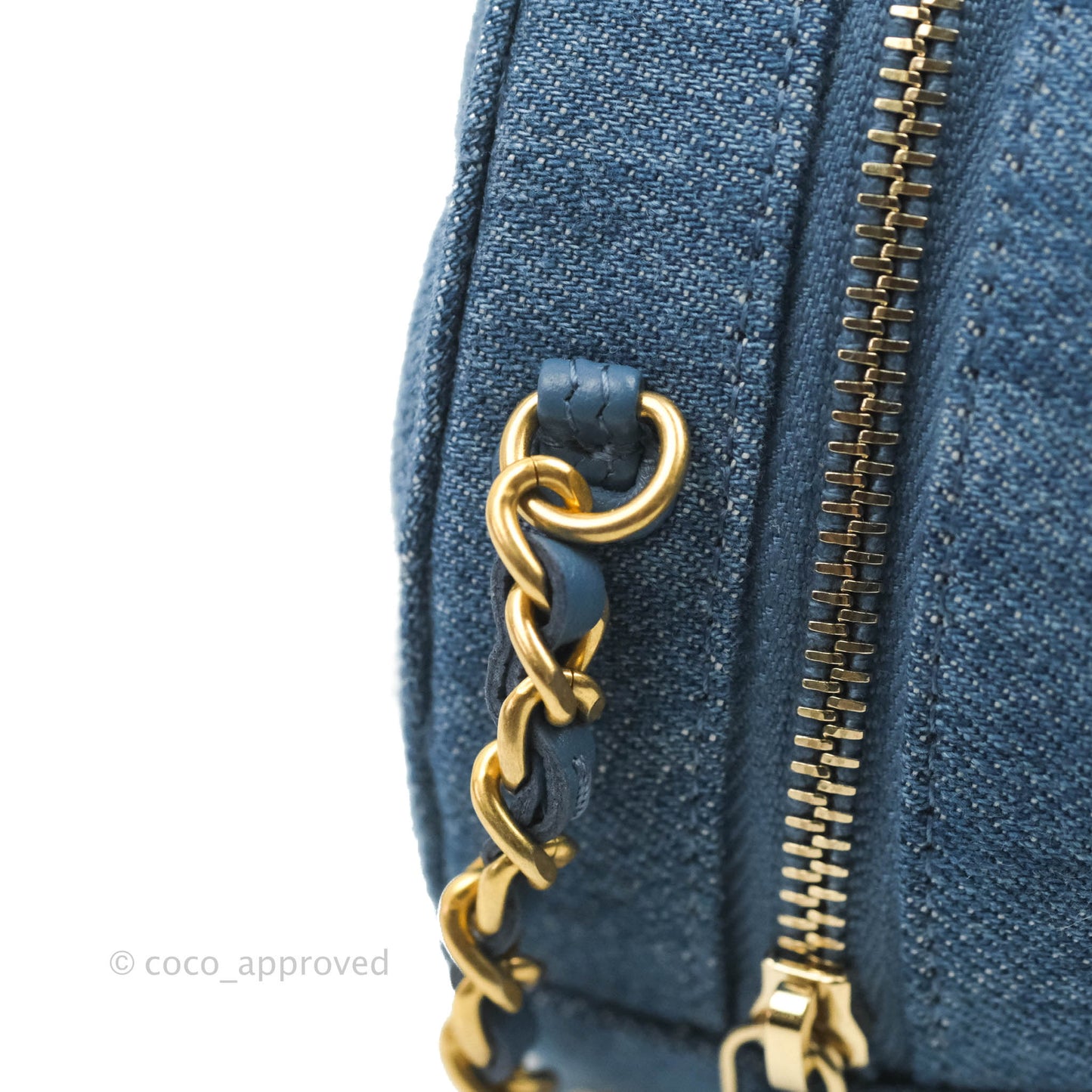 Chanel Quilted Pearl Crush Round Clutch With Chain Denim Aged Gold Hardware