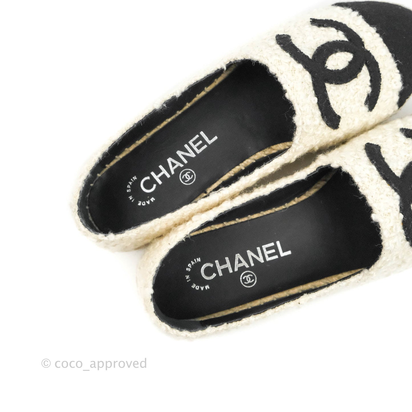 Chanel CC Espadrilles Tweed Black White Size 36