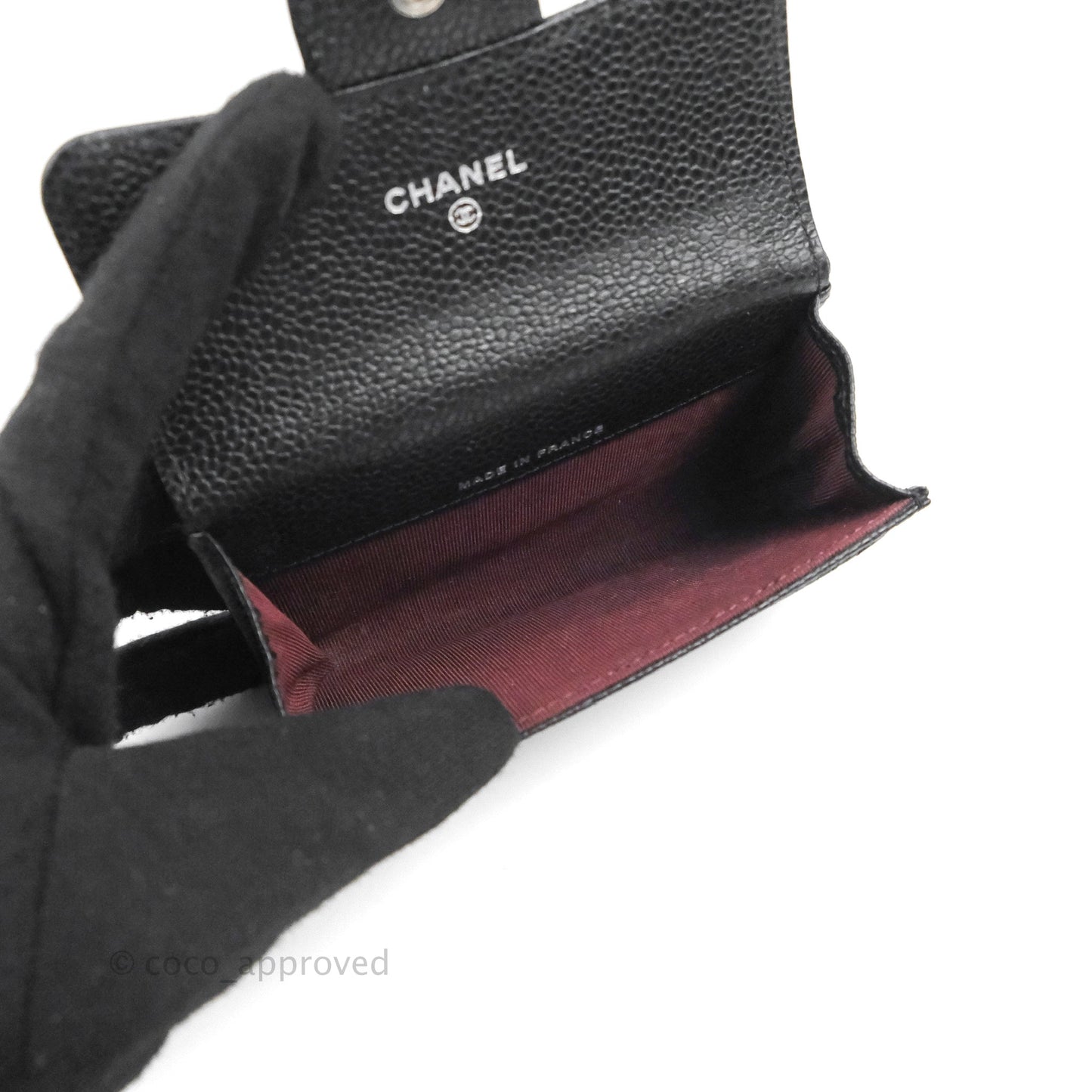 Chanel Quilted Flap Card Holder Black Caviar Silver Hardware
