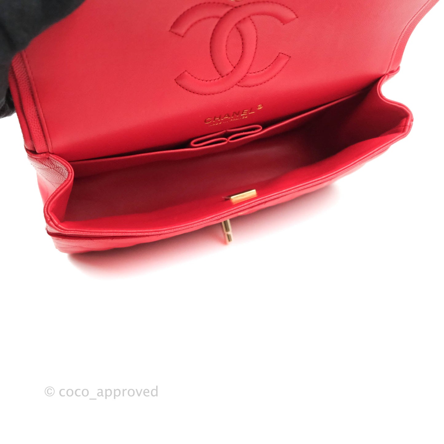 Chanel Medium M/L Classic Quilted Flap Red Caviar Gold Hardware 21B