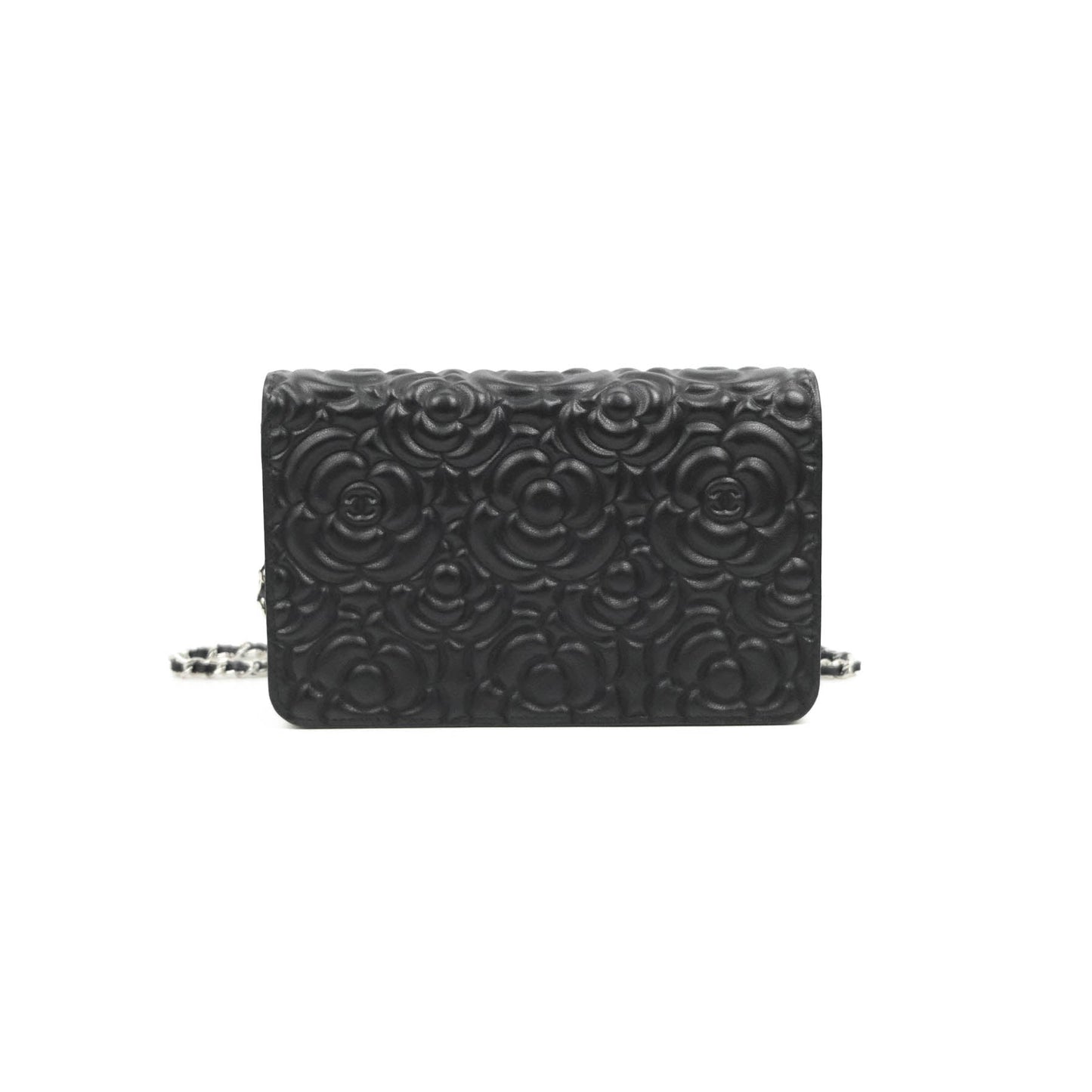 Chanel Camellia Wallet on Chain WOC Black Calfskin Silver Hardware