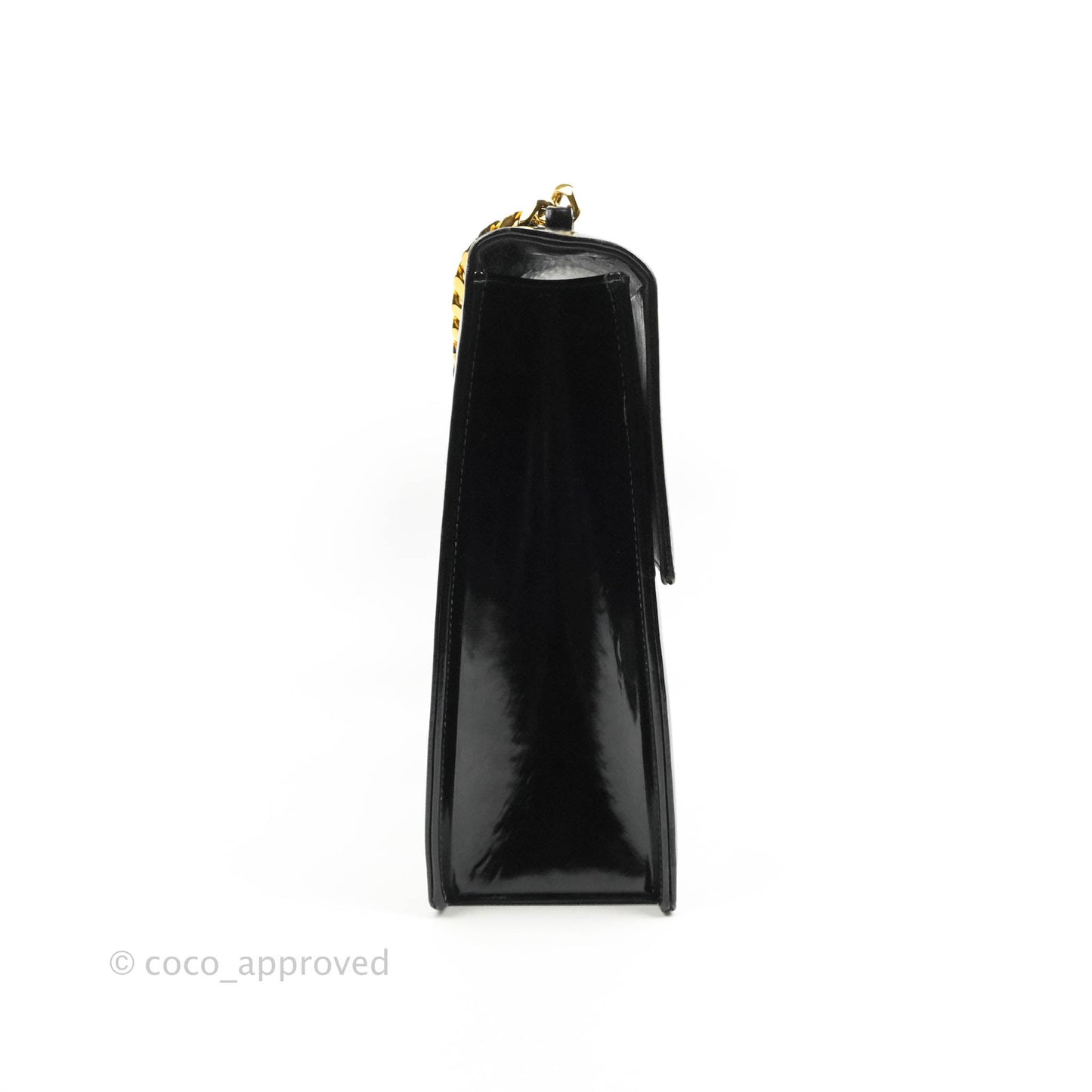 Chanel Vintage Chain Tote Bag Black Patent Gold Hardware