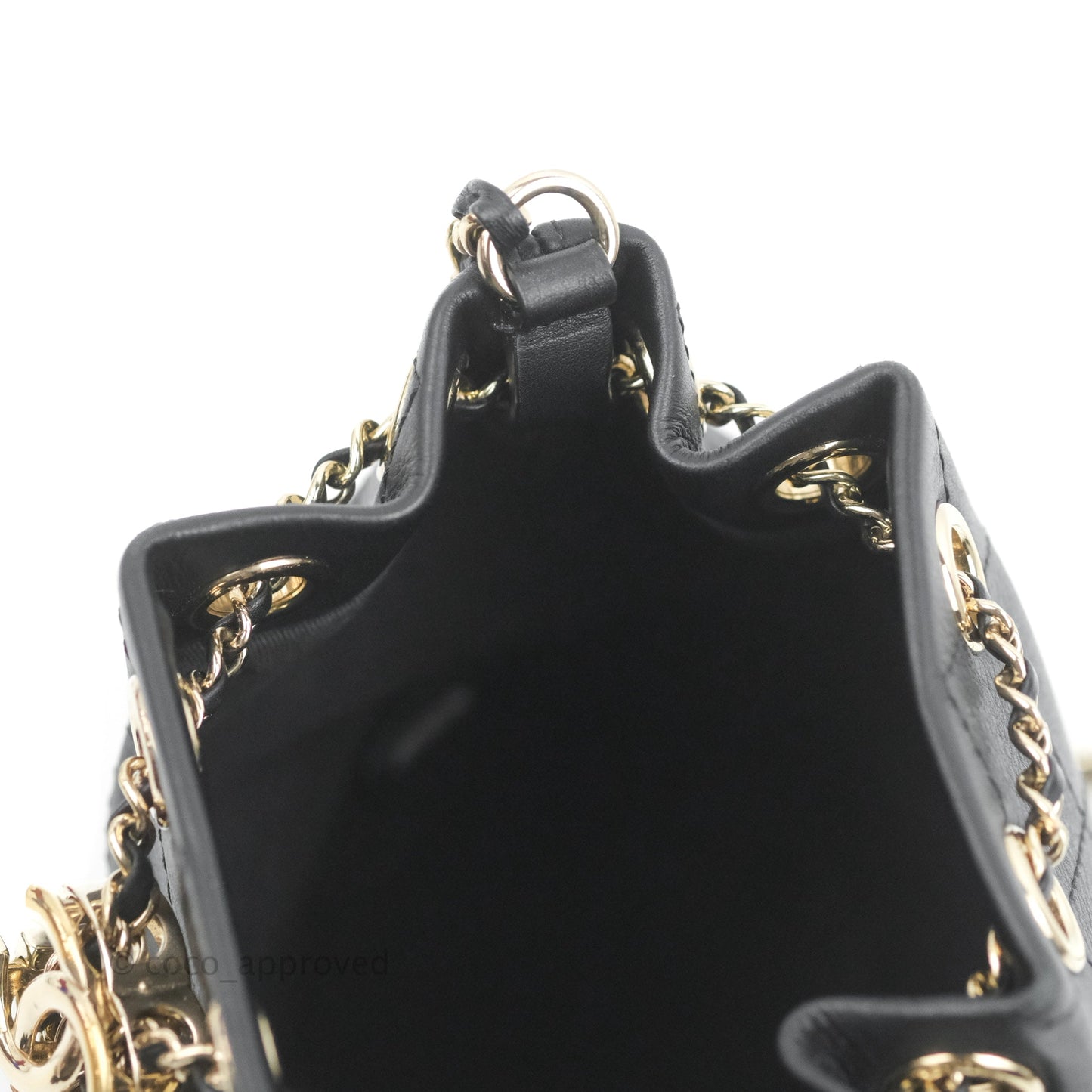 Chanel Mini CC Drawstring Bucket Bag Black Calfskin Gold Hardware