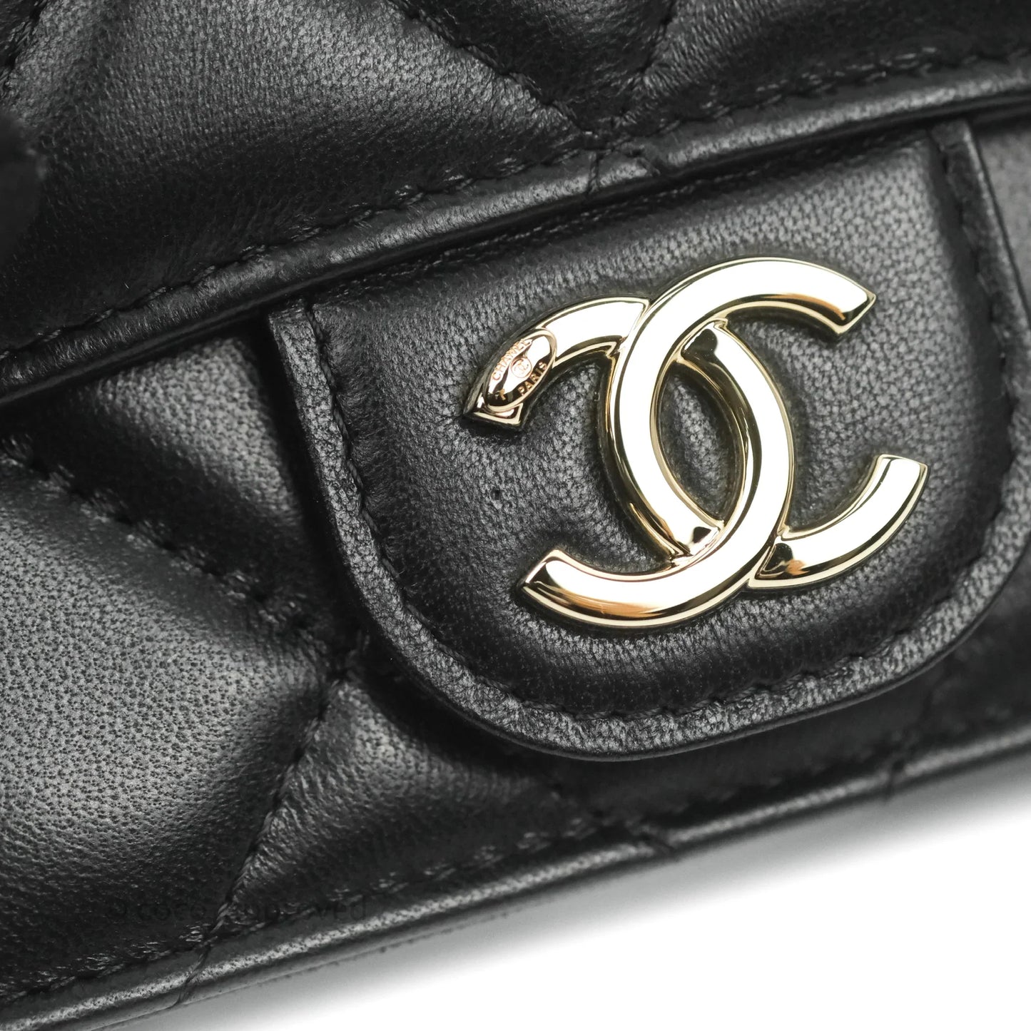 Chanel Resin Bi-Color Chain Mini Card Holder Belt Bag Black Lambskin Gold Hardware