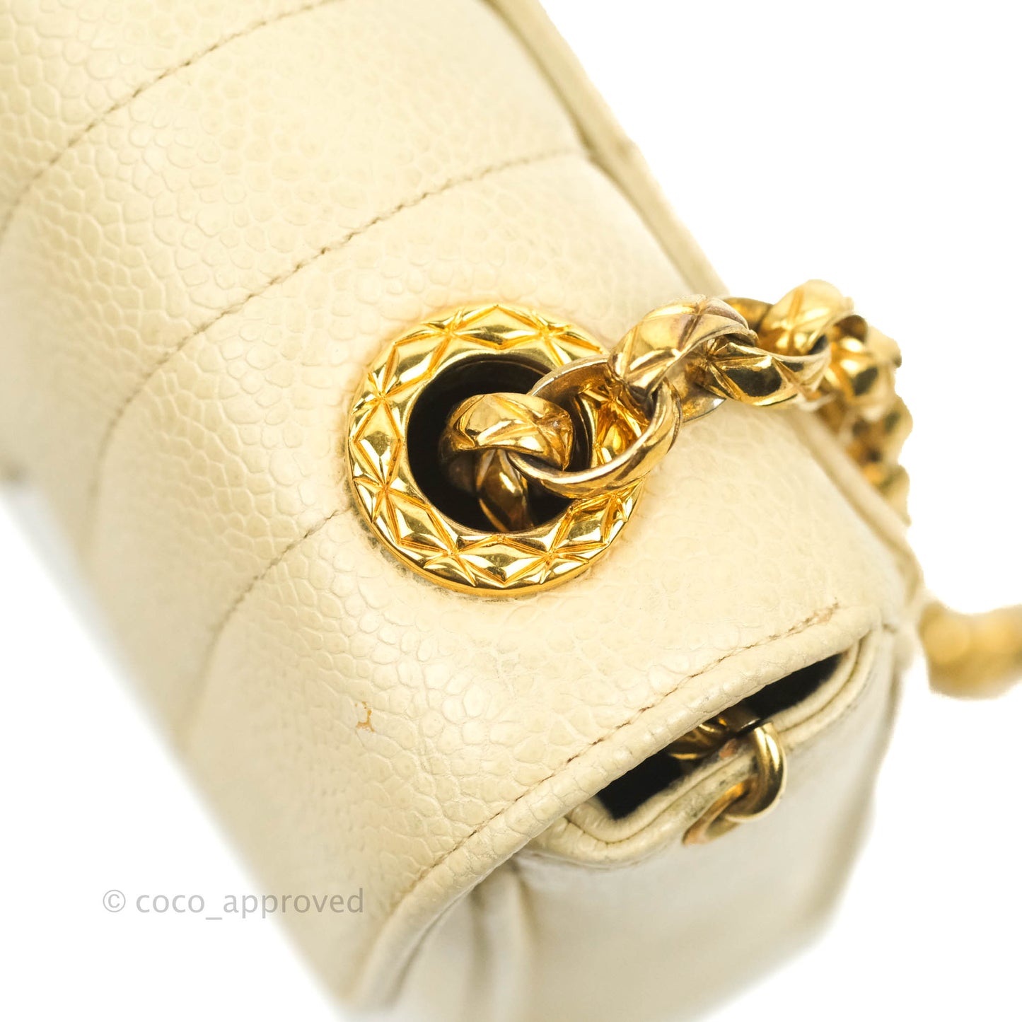 Chanel Vintage Vertical Mini Square Beige Caviar Gold Hardware