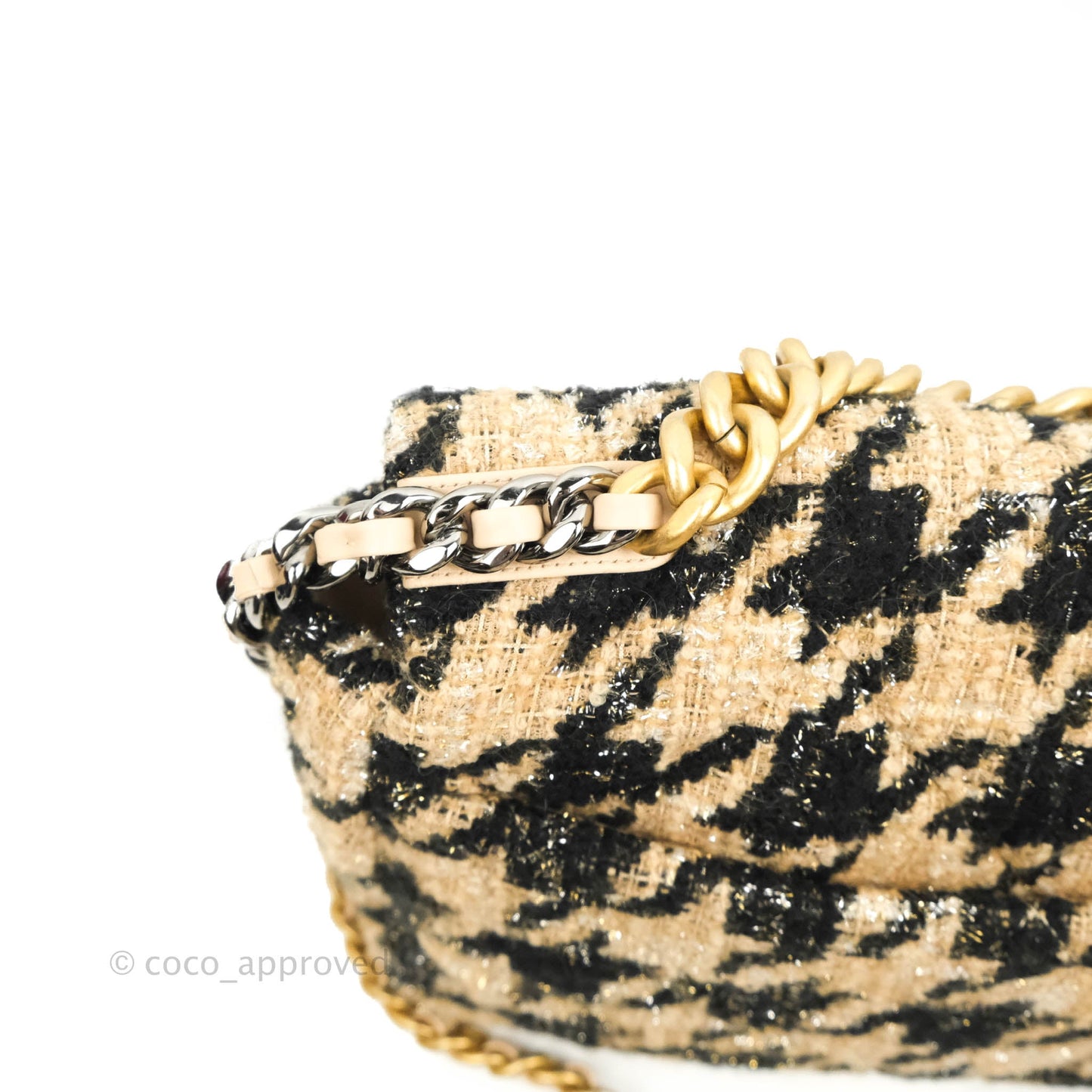 Chanel 19 Medium Tweed Houndstooth Black Beige Mixed Hardware
