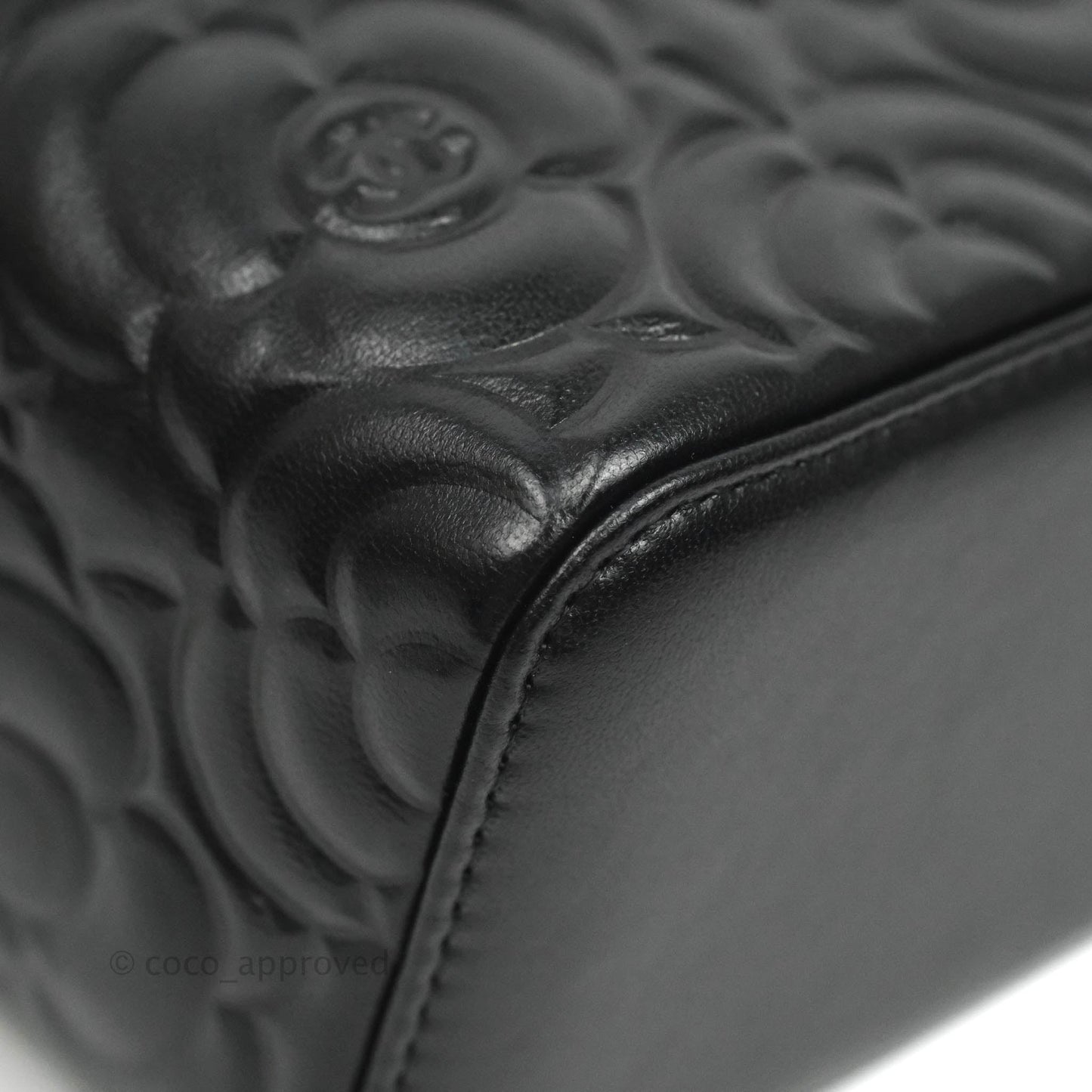 Chanel Vanity Rectangular Camellia Embossed Black Lambskin Gold Hardware
