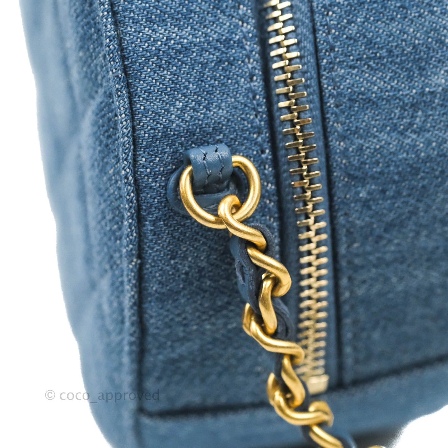 Chanel Quilted Pearl Crush Round Clutch With Chain Denim Aged Gold Hardware