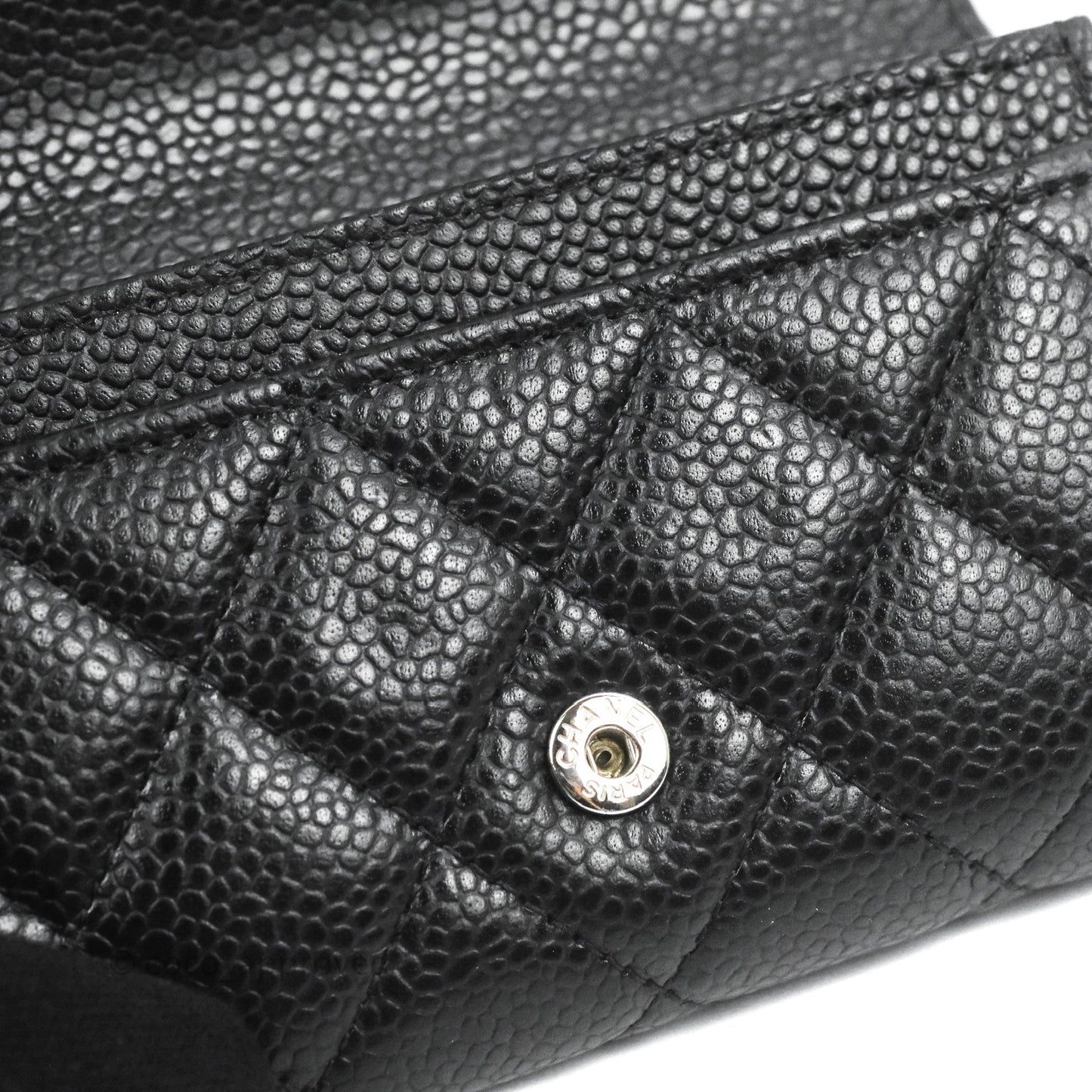 Chanel Quilted Flap Card Holder Black Caviar Silver Hardware