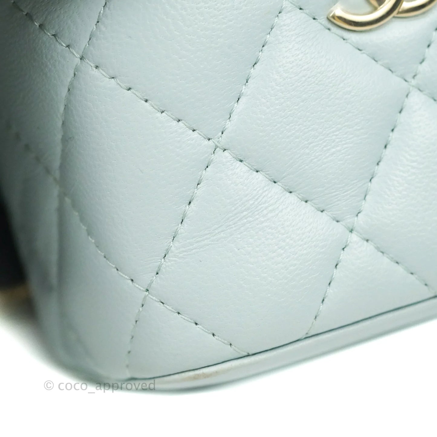 Chanel Mini Top Handle Vanity With Chain Light Blue Lambskin Gold Hardware