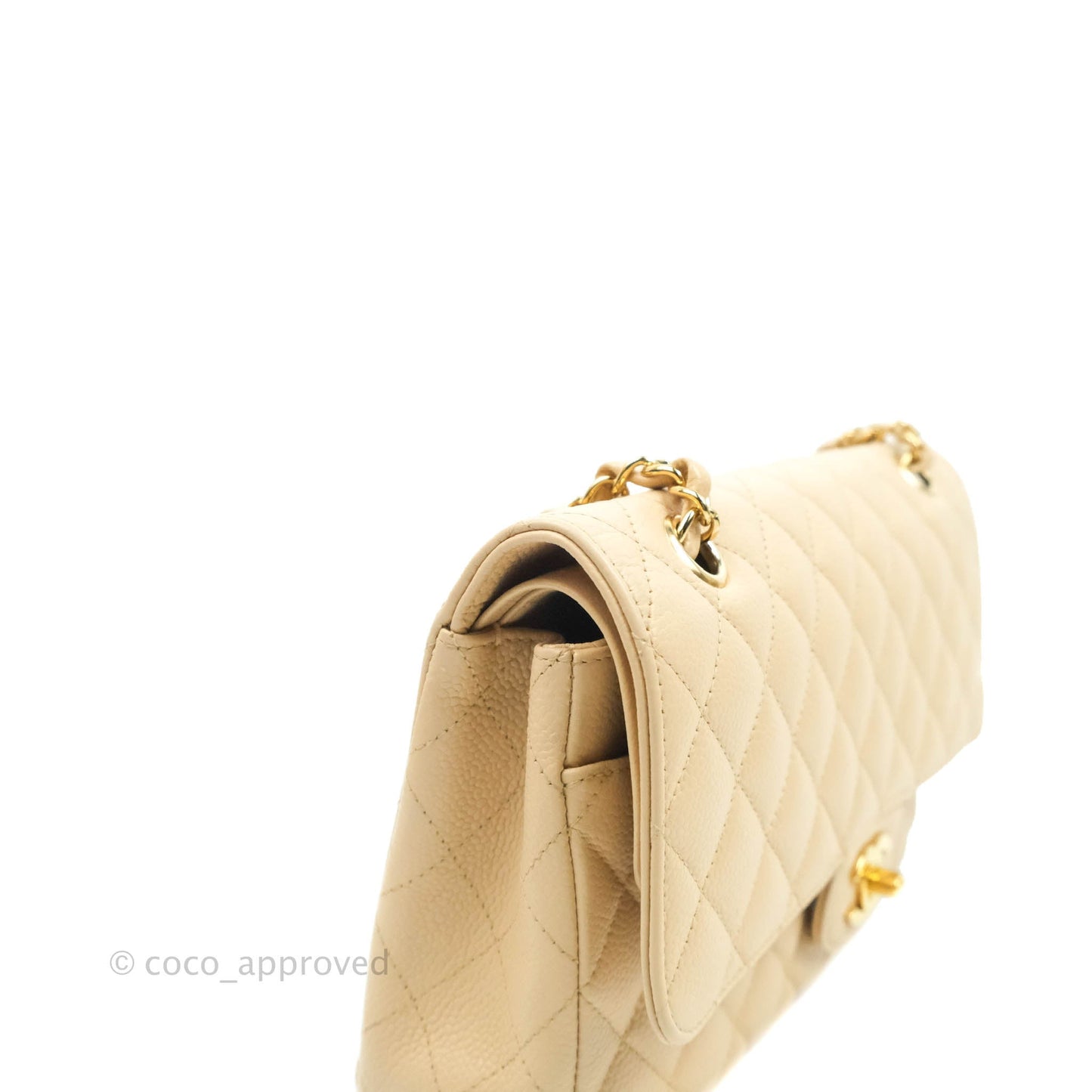 Chanel Classic M/L Medium Double Flap Bag Beige Caviar Gold Hardware