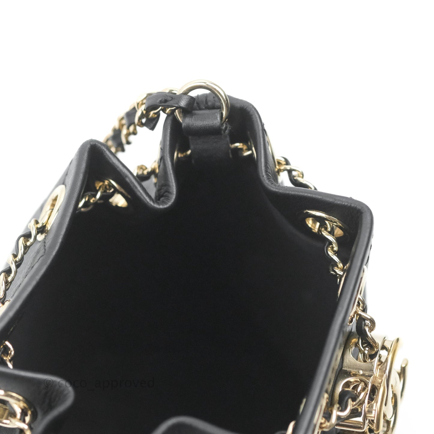 Chanel Mini CC Drawstring Bucket Bag Black Calfskin Gold Hardware