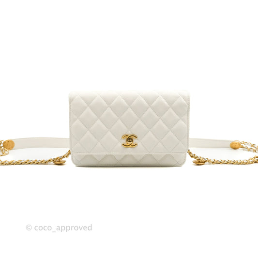 Chanel Quilted Gold CC Coin Wallet on Chain WOC White Caviar Gold Hardware