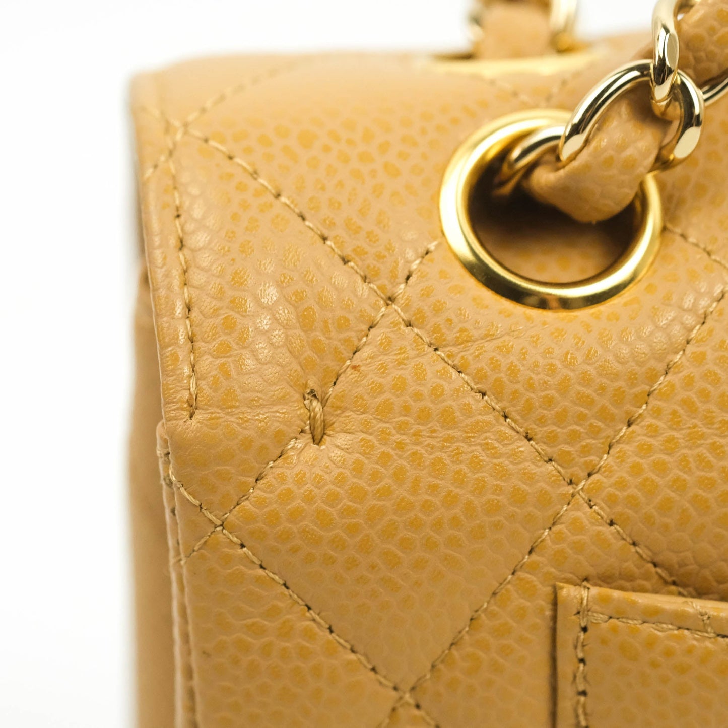 Chanel S/M Small Classic Quilted Flap Dark Beige Caviar 24K Gold Hardware