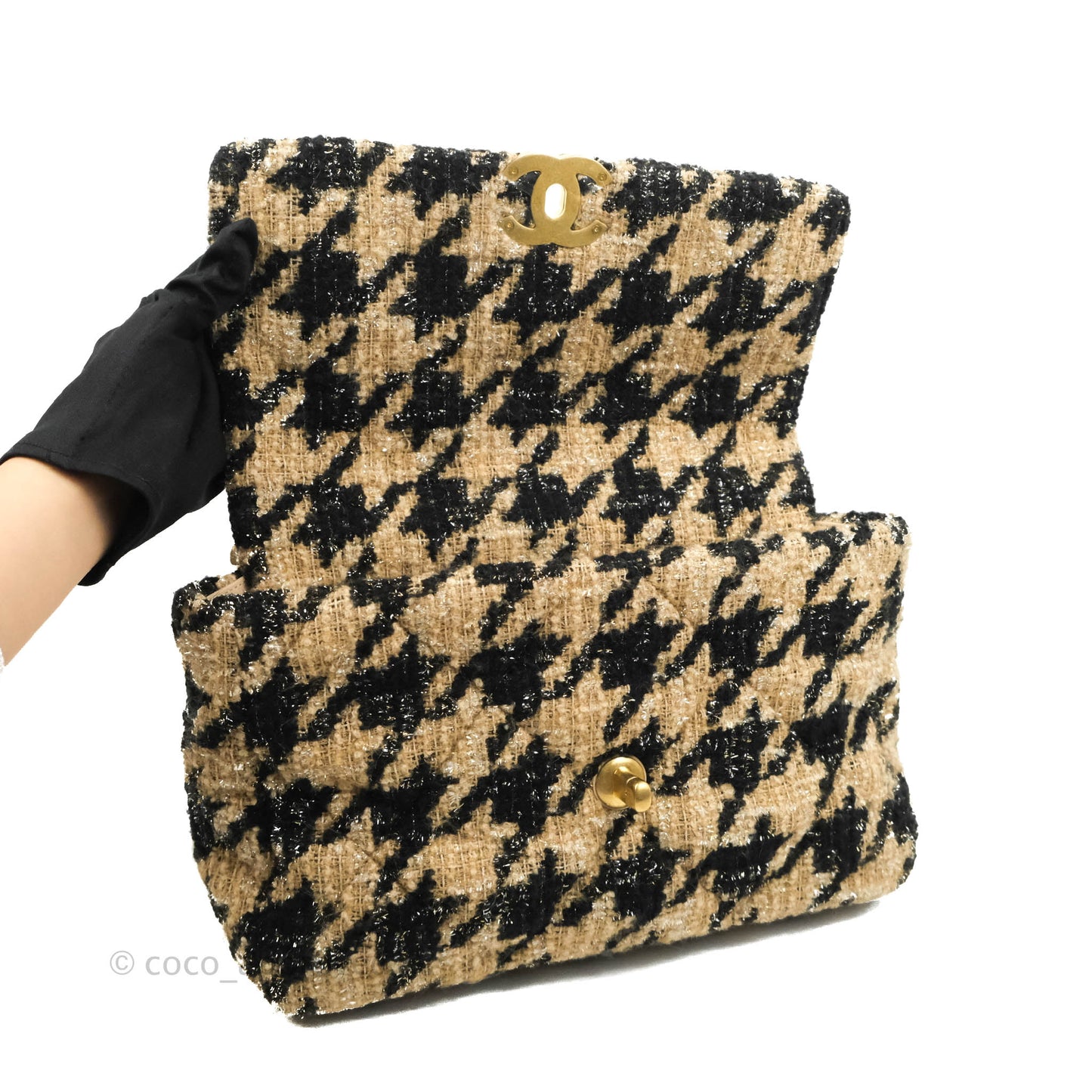 Chanel 19 Medium Tweed Houndstooth Black Beige Mixed Hardware