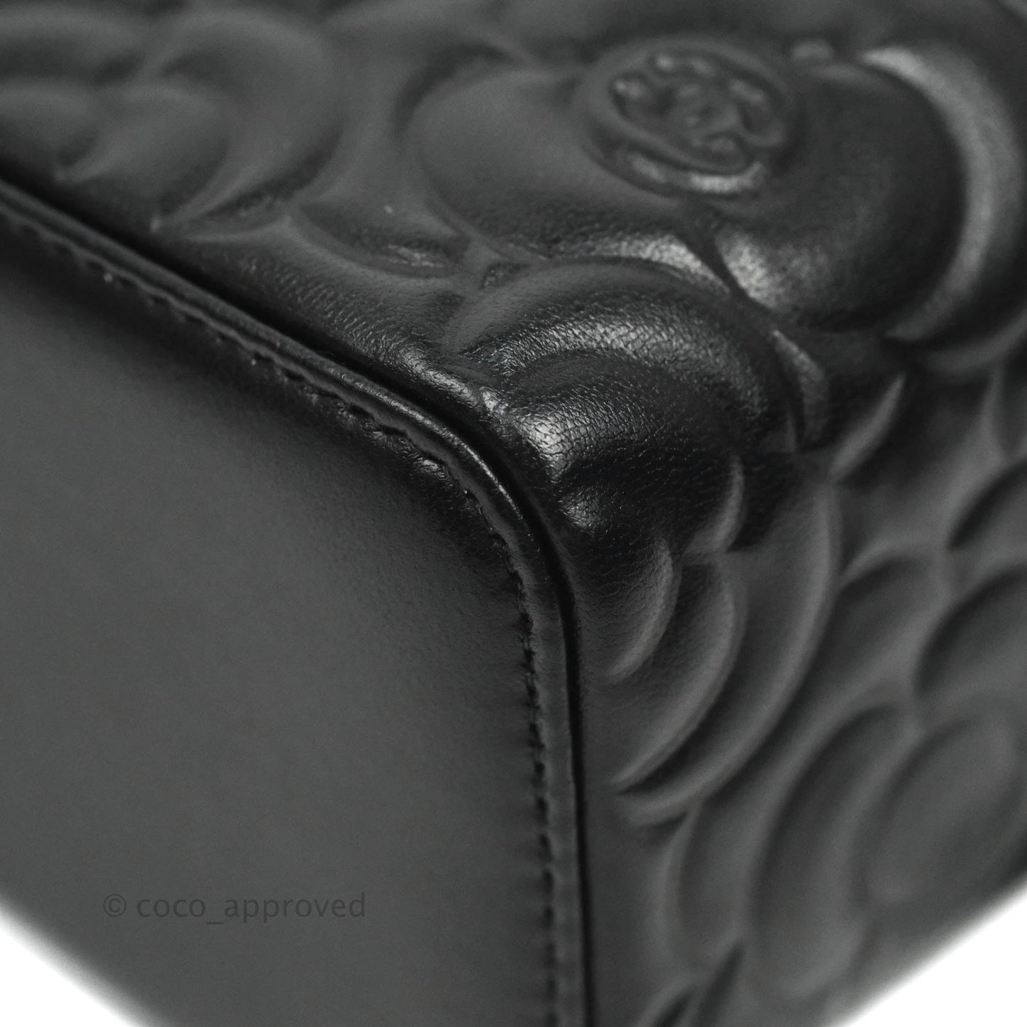 Chanel Vanity Rectangular Camellia Embossed Black Lambskin Gold Hardware
