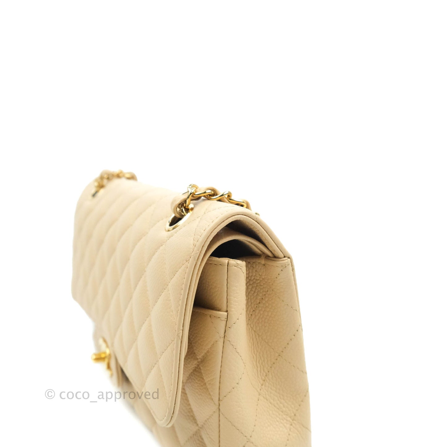 Chanel Classic M/L Medium Double Flap Bag Beige Caviar Gold Hardware