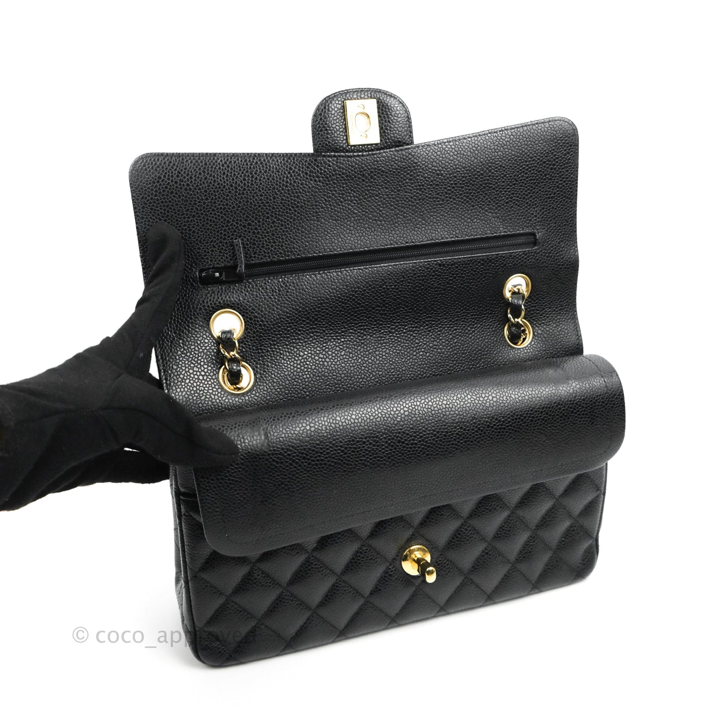 Chanel Classic M/L Medium Double Flap Black Caviar Gold Hardware