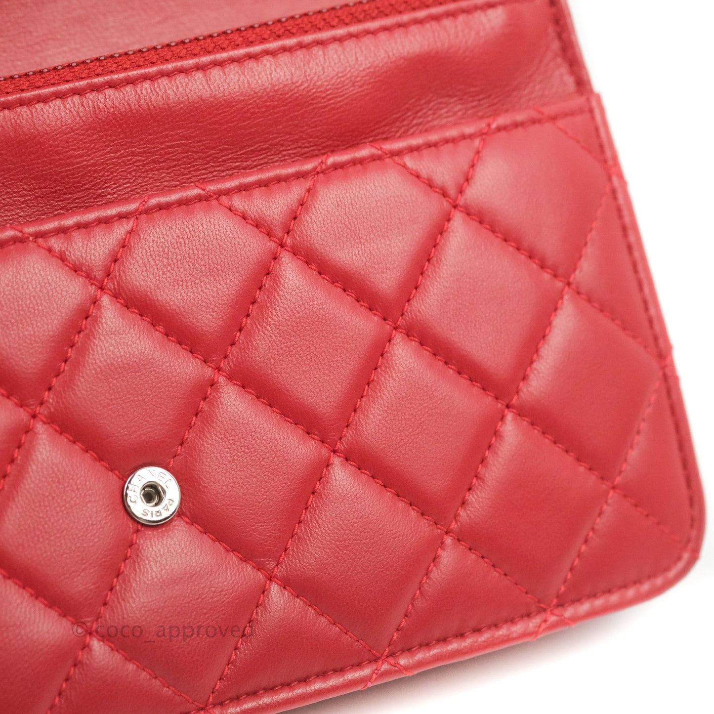 Chanel Boy Wallet on Chain WOC Red Lambskin Dark Silver Hardware