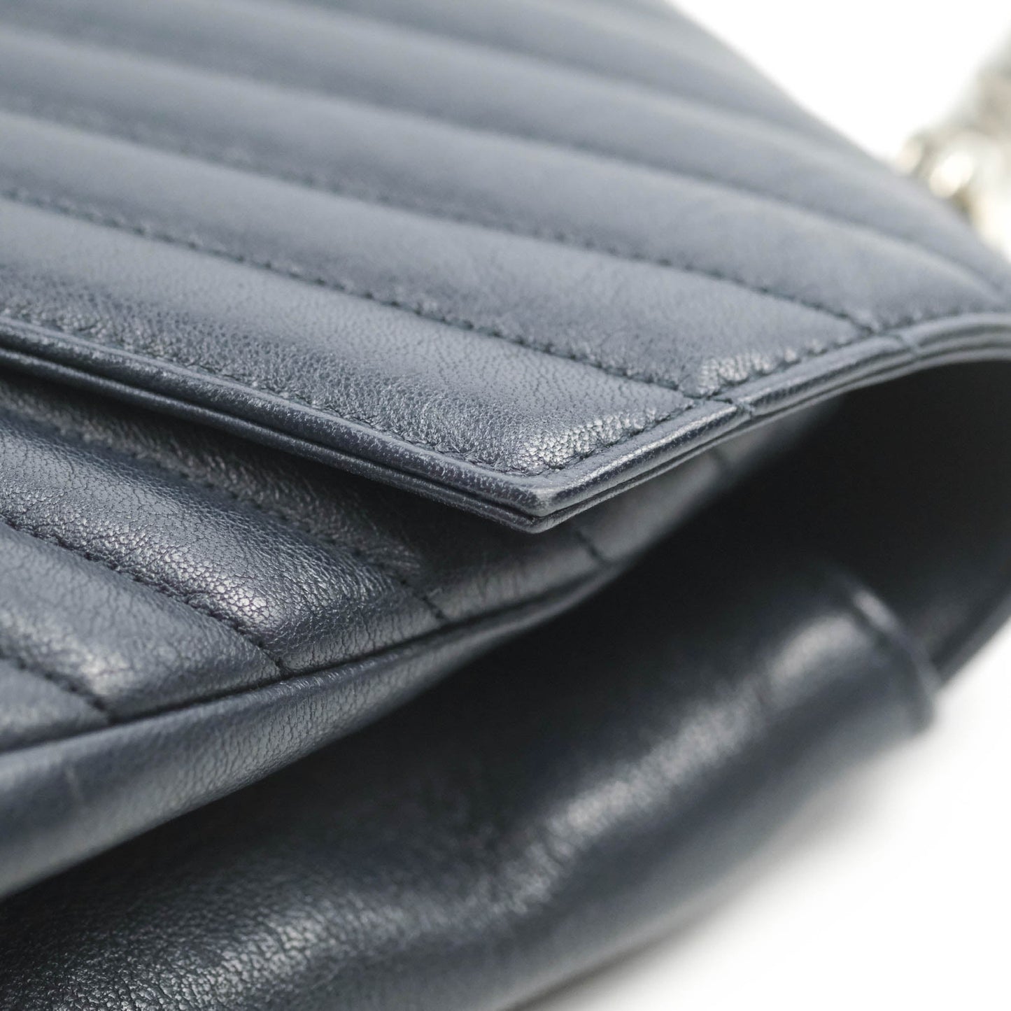 Saint Laurent Chevron Large College Navy Chain Bag Ruthenium Hardware