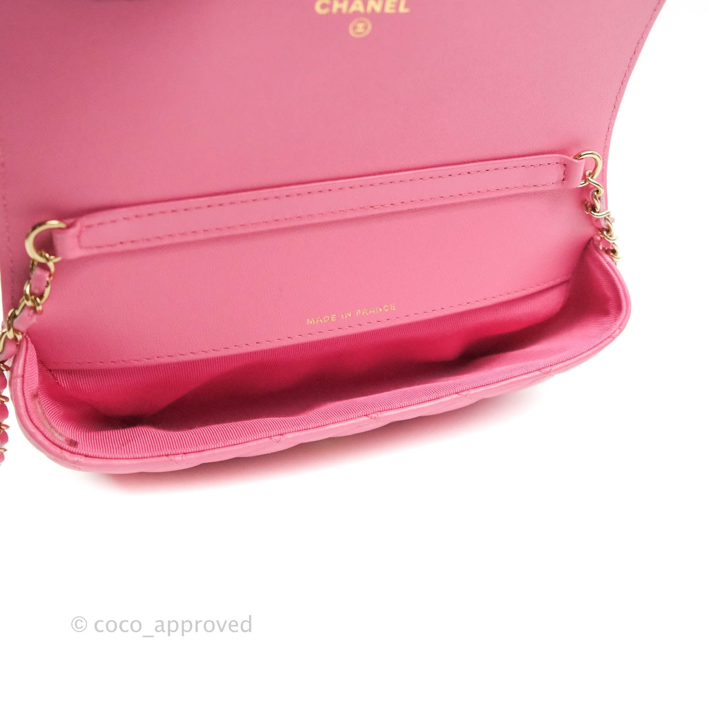 Chanel Quilted Case With Chain Pink Lambskin Gold Hardware
