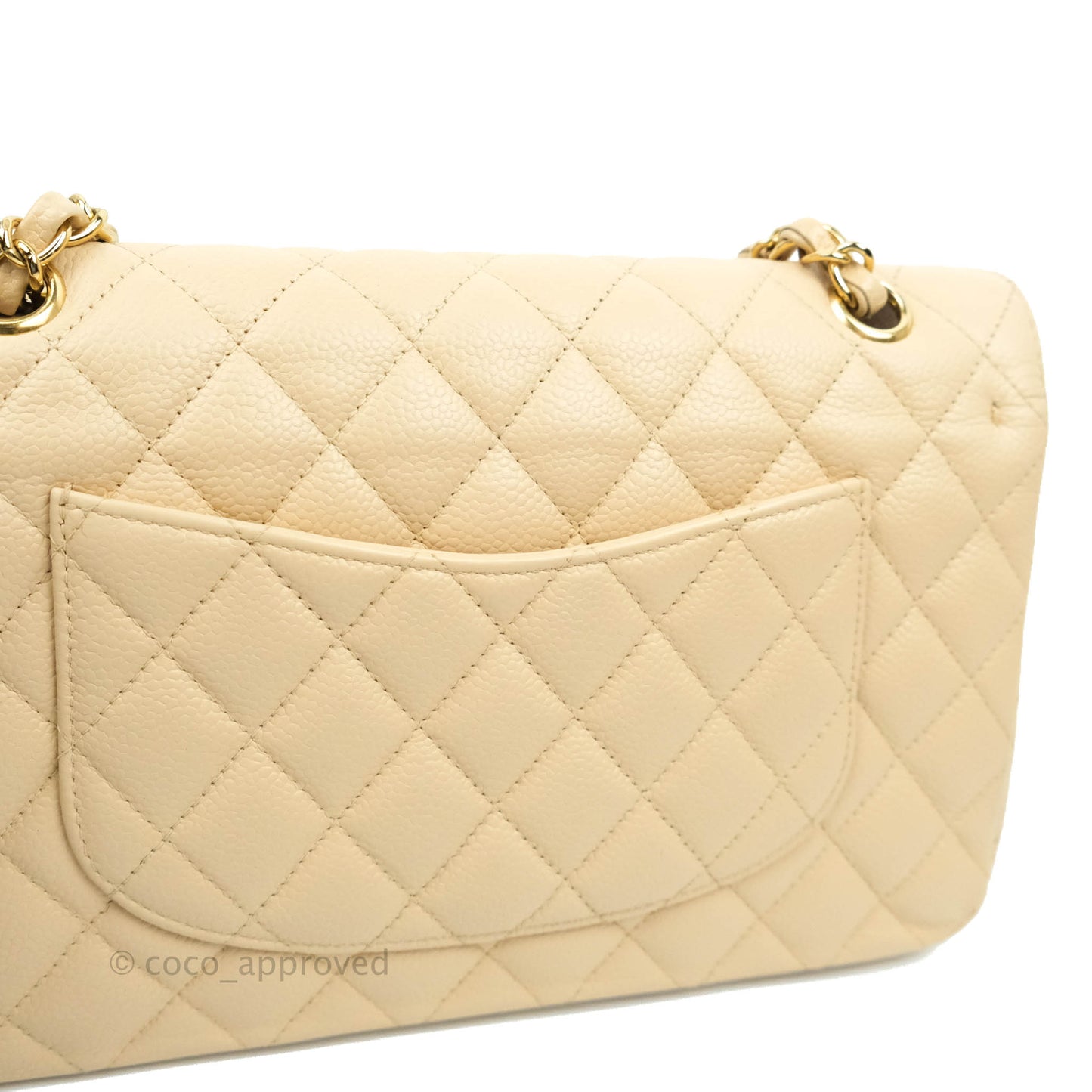 Chanel Classic M/L Medium Double Flap Bag Beige Caviar Gold Hardware