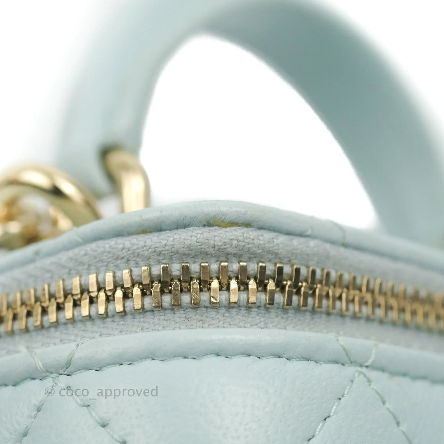 Chanel Mini Top Handle Vanity With Chain Light Blue Lambskin Gold Hardware
