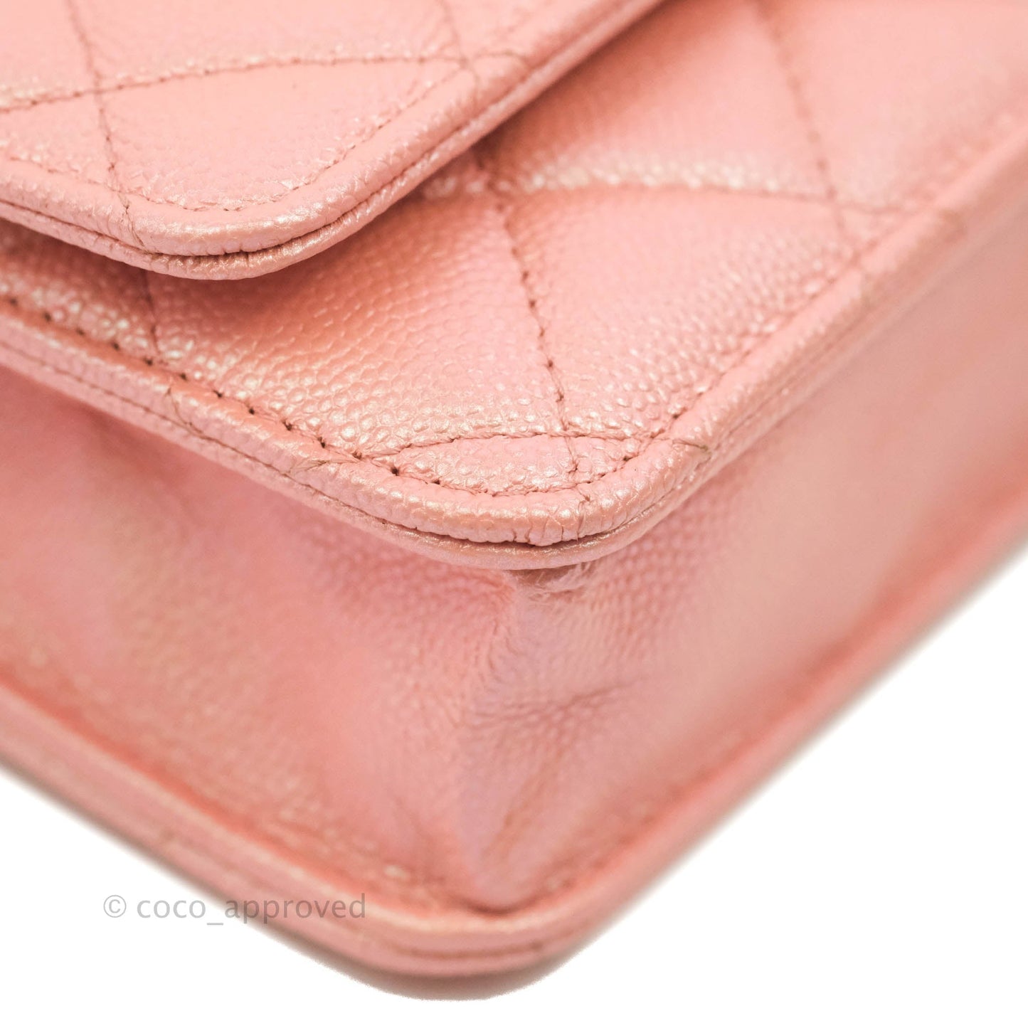 Chanel Quilted Wallet on Chain WOC Iridescent Pink Caviar Gold Hardware 19S