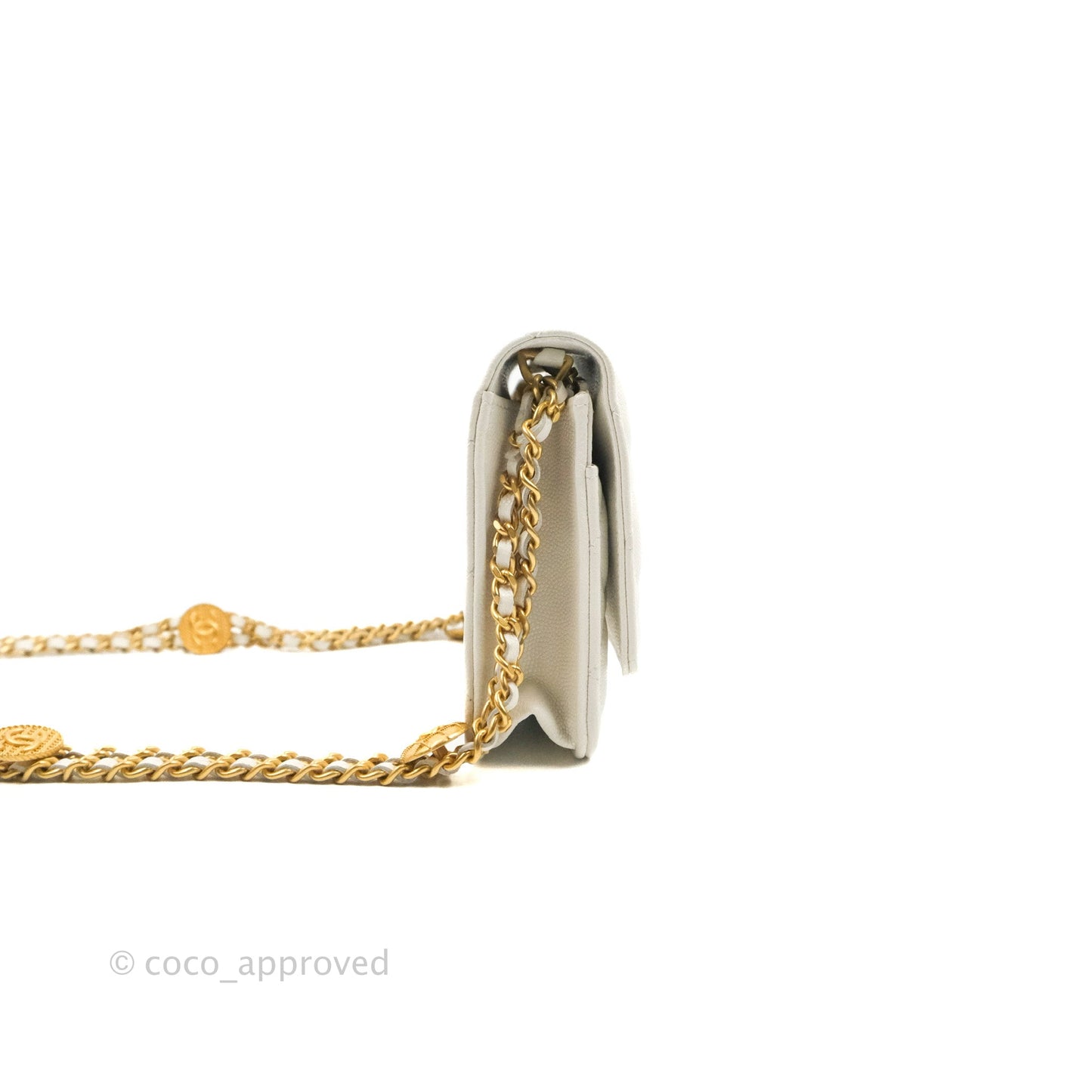 Chanel Quilted Gold CC Coin Wallet on Chain WOC White Caviar Gold Hardware