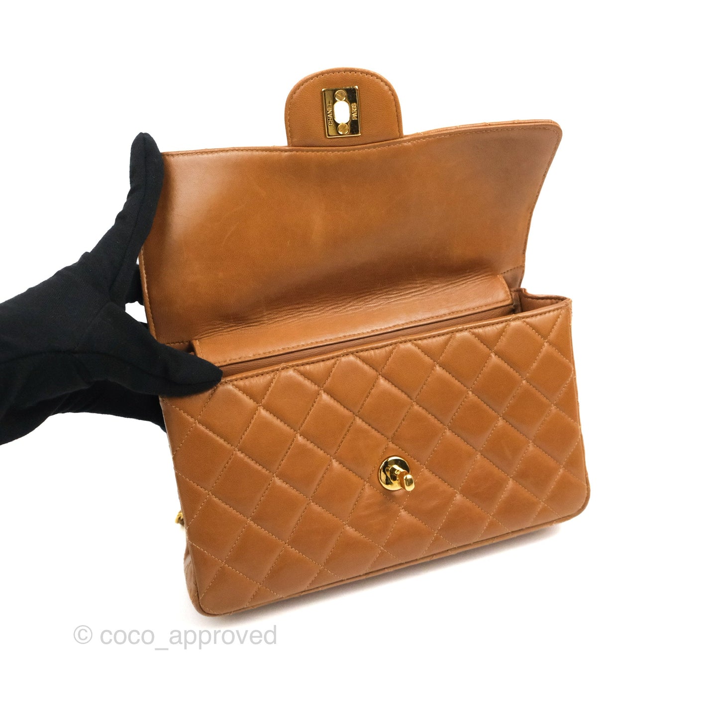 Chanel Vintage Double-sided Small Flap Brown Caramel Lambskin 24K Gold Hardware