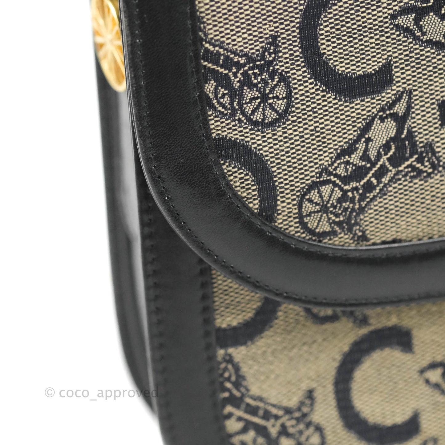 Celine Macadam Horse Carriage Bag Navy Gold Hardware